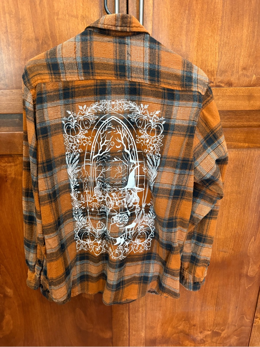 The Pretty Cult Orange Plaid Button-Down Flannel Shirt with White Back Graphic